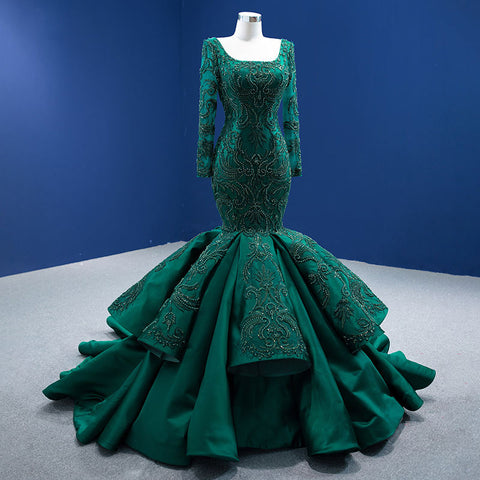Green Square Collar Long Sleeve Mermaid Bridal Gown Green Square Collar Long Sleeve Mermaid Bridal Gown