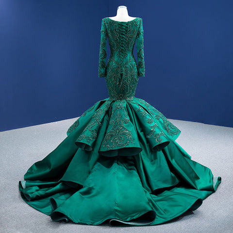 Green Square Collar Long Sleeve Mermaid Bridal Gown Green Square Collar Long Sleeve Mermaid Bridal Gown