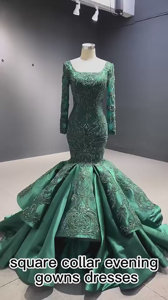 Green Square Collar Long Sleeve Mermaid Bridal Gown Green Square Collar Long Sleeve Mermaid Bridal Gown