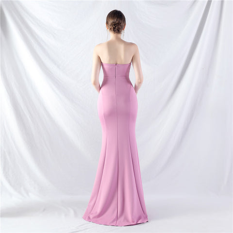 Craft Dress Sexy Shoulder Wrap Chest satin fabric Evening Dress