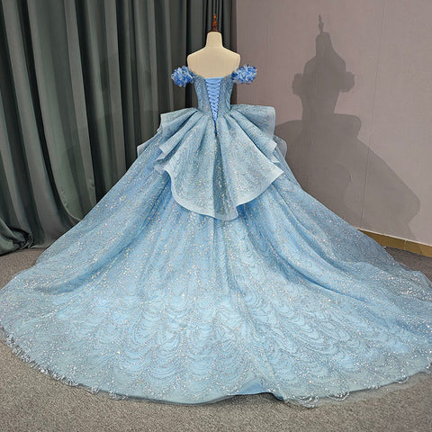 Fairy Blue Princess Beaded Evening Bridal Gown