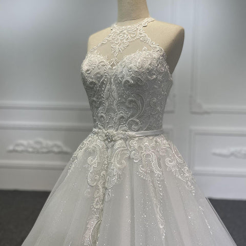 Stylish Halter Sleeveless Simple Belt Wedding Dress