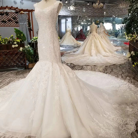 Stunning crystal mermaid luxury mermaid with lace wedding dress