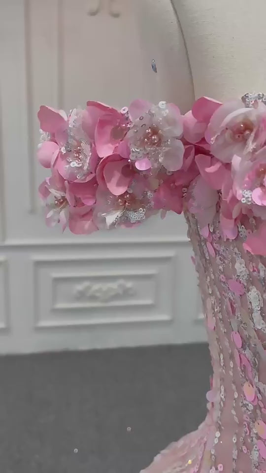 Dazzling Pink Off Shoulder Bridal Gown