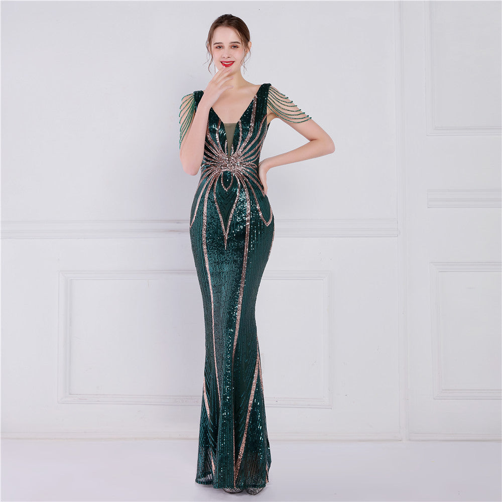 Luxury beaded mermaid dress, green long dress,veekee james green dress -  Afrikrea