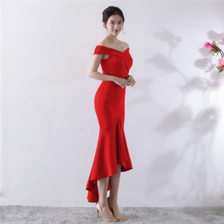 Spanish style ruffle hem off shoulder dress
