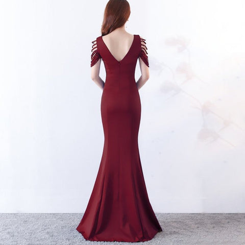 Beautiful beaded sleeves trumpet evening gown