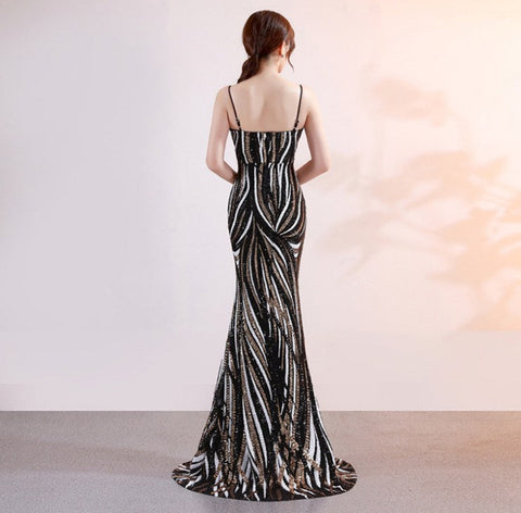 The Sienna Striped sequin gown