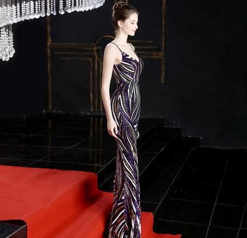 The Sienna Striped sequin gown