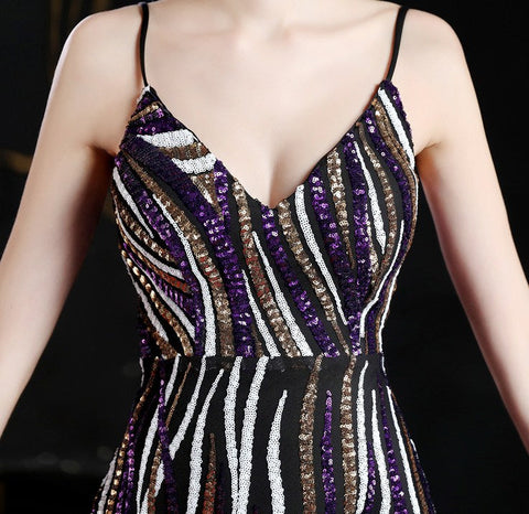 The Sienna Striped sequin gown