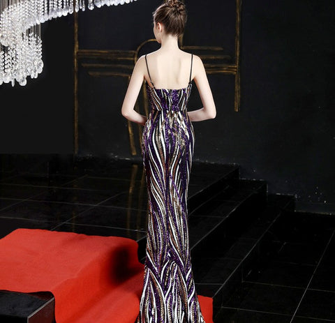 The Sienna Striped sequin gown
