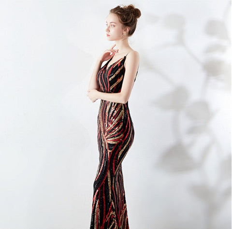 The Sienna Striped sequin gown