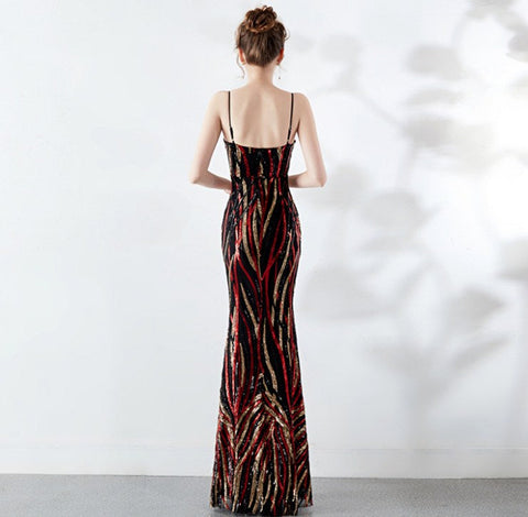 The Sienna Striped sequin gown